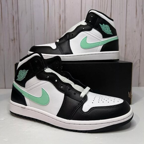 Nike Men\'s Air Jordan 1 Mid Shoes - White Green Glow Black DQ8426 103 main image 4
